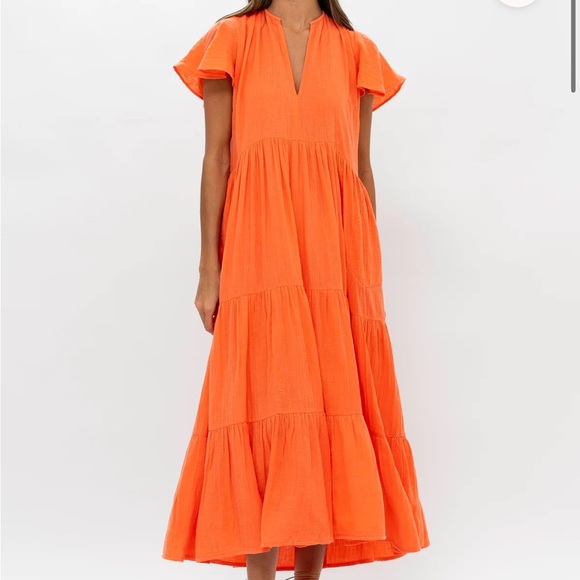 Oliphant Design Maxi V-Neck Dress Watercolor Print Pockets Cotton Tuckernuck - Picture 8 of 9